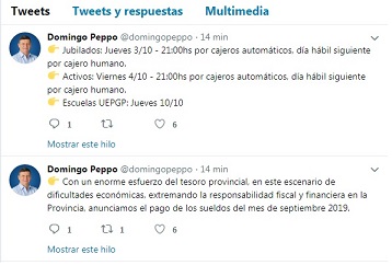 Peppo confirm el pago de haberes para el jueves 3 y viernes 4